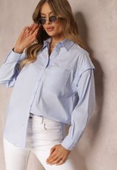 Niebieska Koszula z Odpinanymi Rękawami i Kołnierzykiem Niyeli. Niebieskie bluzki damskie Renee, l, bez wzorów, klasyczne, bez kołnierzyka, bez ramiączek. Za 129.99 zł.