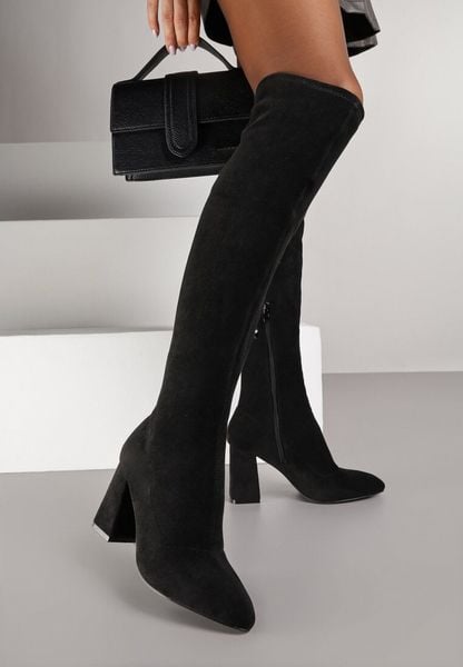 Czarne Dopasowane Kozaki Vices z Imitacji Zamszu na Słupkowym Obcasie Avvie. Czarne kozaki damskie Renee, bez obcasa, na obcasie. Za 139.99 zł.