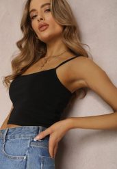 Czarny Top Tryphitheme. Czarne bluzki damskie Renee, l, z aplikacjami, z bawełny, bez kołnierzyka, bez ramiączek. Za 14.99 zł.