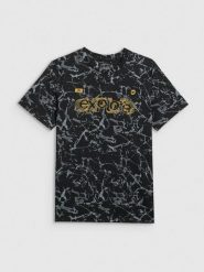 4F T-shirt regular z nadrukiem męski - czarny S. Czarne t-shirty męskie 4f, m, bez wzorów, z bawełny, bez kołnierzyka. Za 79.99 zł.