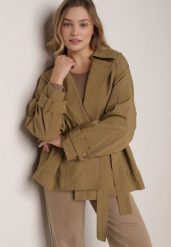 Zielona Bawełniano-Wiskozowa Kurtka Typu Krótki Trencz z Ozdobnym Guzikiem Dafena. Zielone kurtki damskie Born2be, l, bez wzorów, z bawełny, bez kaptura. Za 159.99 zł.