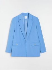 Klasyczna marynarka z ozdobnymi guzikami - niebieski. Niebieskie żakiety damskie Sinsay, l, bez wzorów, klasyczne. Za 59.99 zł.