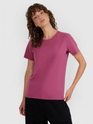 4F T-shirt regular gładki damski - czerwony S. Czerwone t-shirty damskie 4f, s, bez wzorów, z bawełny, biznesowe, bez kołnierzyka. Za 49.99 zł.