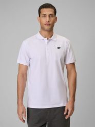 4F Koszulka polo regular męska - biała M. Białe koszulki polo męskie 4f, m, bez wzorów, z bawełny, biznesowe, bez ramiączek. Za 89.99 zł.