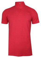 Różowa Koszulka Polo ze Stójką -CHIAO- 100% Bawełna, Męska, Krótki Rękaw, na Zamek. Czerwone koszulki polo męskie Chiao, l, bez wzorów, z bawełny, bez ramiączek. Za 69.00 zł.