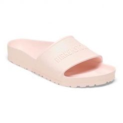 Klapki damskie Birkenstock Barbados Eva. Czerwone klapki damskie Birkenstock, bez wzorów, z materiału, bez obcasa. Za 291.00 zł.
