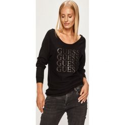 Guess Jeans - Sweter. Czarne swetry damskie Guess Jeans, l, z aplikacjami, z dzianiny, bez kołnierzyka, bez ramiączek, bez kaptura. Za 369.90 zł.