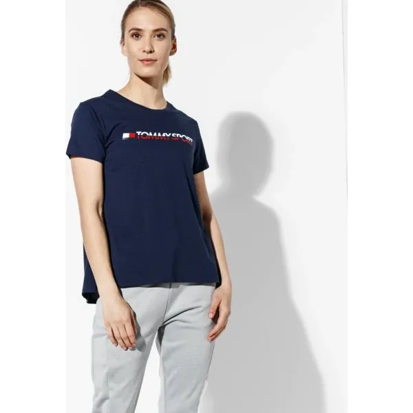 Tommy Sport Koszulka Logo , granatowy, rozmiar M. Niebieskie koszulki sportowe damskie Tommy Hilfiger, m, bez wzorów, z bawełny, bez kołnierzyka, bez ramiączek, climacool (adidas). W wyprzedaży za 139.99 zł.