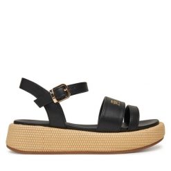 Espadryle Tommy Hilfiger. Czarne sandały damskie Tommy Hilfiger, bez wzorów, bez obcasa, bez zapięcia. Za 229.99 zł.