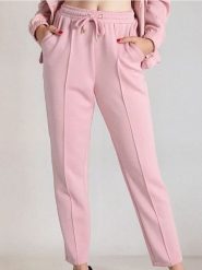 Spodnie z przeszyciami soft touch - różowy. Czerwone spodnie materiałowe damskie Sinsay, l, bez wzorów. W wyprzedaży za 27.99 zł.