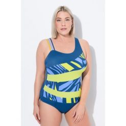 Damski Kostium kąpielowy bloki kolorów 3 ramiączka miękkie miseczki. Niebieskie kostiumy jednoczęściowe damskie Ulla Popken, plus size, bez wzorów, z elastanu, sportowe, plus size, do pływania. Za 244.99 zł.