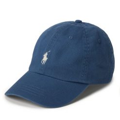 Czapka z daszkiem Polo Ralph Lauren. Niebieskie czapki i kapelusze damskie Polo Ralph Lauren, bez wzorów. Za 189.99 zł.