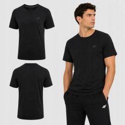 T-SHIRT MĘSKI 4F KOSZULKA BAWEŁNIANA SPORTOWA SLIM. Czarne koszulki sportowe męskie 4f, m, bez wzorów, z bawełny, biznesowe, bez kołnierzyka. Za 49.99 zł.