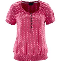 Bluzka ludowa z nadrukiem, krótki rękaw bonprix różowy w kwiaty. Bluzki damskie bonprix. Za 32.99 zł.