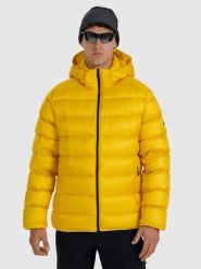 4F Kurtka puchowa trekkingowa z wypełnieniem naturalnym męska - żółta L. Żółte kurtki męskie 4f, l, bez wzorów, z puchu, bez kaptura. Za 799.99 zł.