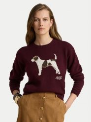 LAUREN RALPH LAUREN Sweter 200B27844001 Bordowy Relaxed Fit. Czerwone swetry damskie Lauren Ralph Lauren, s, bez wzorów, z bawełny, bez kołnierzyka, bez ramiączek, bez kaptura. Za 1,018.99 zł.