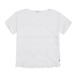 T-shirt w kolorze białym. Białe t-shirty damskie Pepe Jeans, z okrągłym kołnierzem. W wyprzedaży za 109.95 zł.