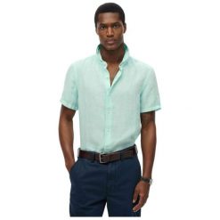 Lniania koszula na wakacje Superdry. Zielone koszule męskie Superdry., na lato, m, bez wzorów, ze lnu, eleganckie, bez kołnierzyka, bez ramiączek. Za 294.00 zł.