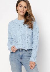 Niebieski Sweter z Wełną i Bawełną Ozdobiony Grubym Splotem Numike. Niebieskie swetry damskie Born2be, na jesień, l, bez wzorów, z bawełny, biznesowe, bez kołnierzyka, bez ramiączek, bez kaptura. Za 89.99 zł.