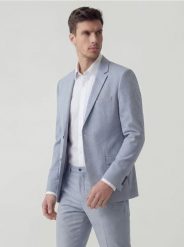 Marynarka slim fit w kratę - jasnoniebieski. Niebieskie marynarki męskie Reserved, bez wzorów, z tkaniny. Za 359.99 zł.