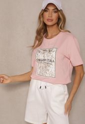 Różowy T-shirt z Bawełny z Nadrukiem Tellanis. Czerwone bluzki damskie Renee, m, bez wzorów, z bawełny, klasyczne, bez kołnierzyka. Za 39.99 zł.