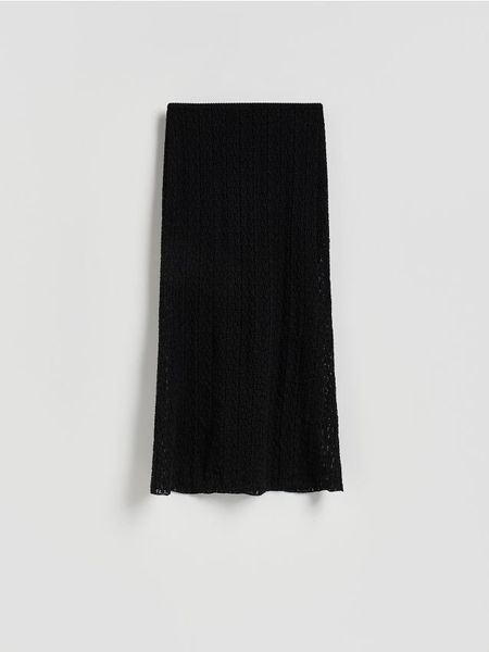 Koronkowa spódnica maxi - czarny. Czarne spódnice damskie Reserved, l, bez wzorów, z bawełny, maxi, dopasowane. W wyprzedaży za 59.99 zł.