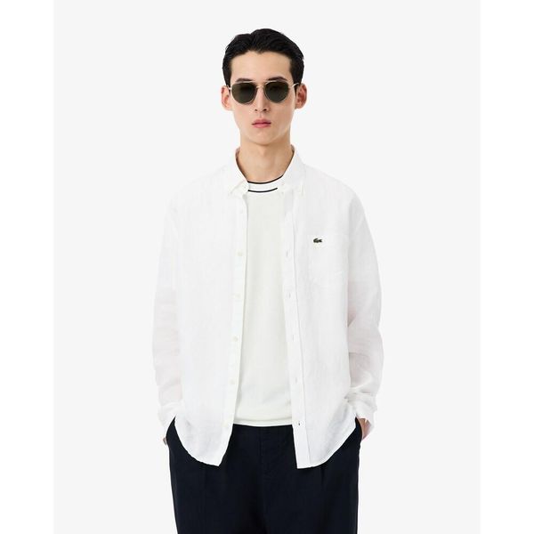 Koszula męska Lacoste. Białe koszule męskie Lacoste, m, bez wzorów, z bawełny, casualowe, bez kołnierzyka, bez ramiączek. Za 550.70 zł.