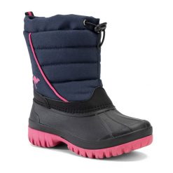 Śniegowce juniorskie KangaROOS K-Ben. Niebieskie śniegowce dziewczęce KangaRoos, z gumy, sportowe, przed kolano, bez zapięcia. Za 149.99 zł.