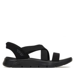Sandały Skechers. Czarne sandały damskie Skechers, bez wzorów, bez obcasa, na płaskiej podeszwie, bez zapięcia. Za 319.99 zł.