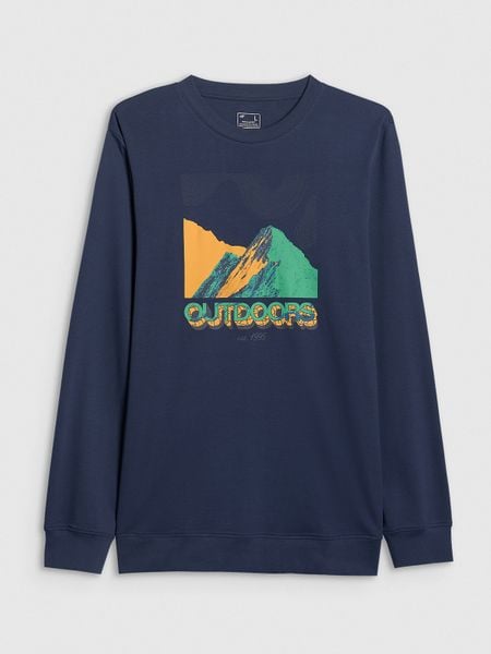 4F Longlseeve z nadrukiem męski - granatowy L. Niebieskie t-shirty męskie 4f, l, bez wzorów, z bawełny, biznesowe, bez kołnierzyka. W wyprzedaży za 69.99 zł.