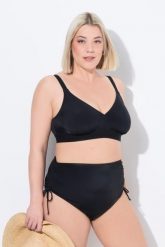 Damskie figi od bikini marszczona taśma wypełnienie z przodu. Czarne bikini damskie Ulla Popken, plus size, bez wzorów, plus size. Za 100.99 zł.