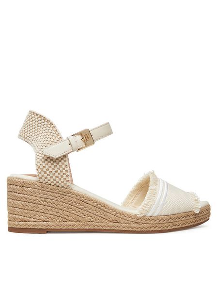 Tommy Hilfiger Espadryle Fringe Canvas Medium Wedge FW0FW08879 Beżowy. Brązowe sandały damskie Tommy Hilfiger, bez wzorów, z materiału, bez obcasa, bez zapięcia. Za 269.99 zł.
