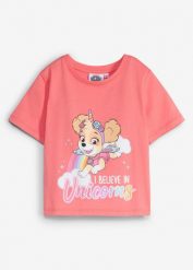 T-shirt z czystej bawełny z motywem Psiego Patrolu. Czerwone t-shirty i topy dla dziewczynek bonprix, bez wzorów, z bawełny, bez ramiączek. Za 59.99 zł.