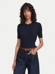 Tommy Hilfiger Sweter WW0WW41787 Granatowy Regular Fit. Niebieskie swetry damskie Tommy Hilfiger, s, bez wzorów, z bawełny, bez kołnierzyka, bez ramiączek, bez kaptura. Za 489.99 zł.