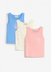 Top z czystej bawełny organicznej (3 szt.). Białe t-shirty i topy dla dziewczynek bonprix, bez wzorów, z bawełny, bez ramiączek. Za 59.99 zł.