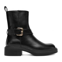Botki JENNY. Czarne botki damskie Jenny, bez obcasa, na płaskiej podeszwie, bez zapięcia. Za 169.99 zł.