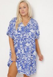 Niebieska Pudełkowa Sukienka z Wiskozy w Kwiaty z Guzikami Liramiree. Niebieskie sukienki damskie Born2be, na co dzień, l, bez wzorów, z wiskozy, eleganckie, bez kołnierzyka, bez ramiączek, mini, proste. Za 69.99 zł.