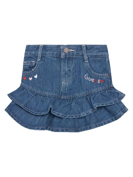 Guess Spódnica jeansowa K6RD00 D45E0 Niebieski Regular Fit. Niebieskie spódniczki dla dziewczynek Guess, z aplikacjami, z jeansu. Za 199.99 zł.