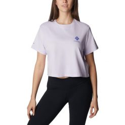 Koszulka trekkingowa damska Columbia North Cascades Cropped. Fioletowe koszulki sportowe damskie Columbia, l, bez wzorów, sportowe, bez kołnierzyka. Za 54.99 zł.