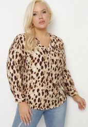Brązowa Koszula z Wiskozą w Panterkę z Dekoltem w Serek Norlivis. Brązowe bluzki damskie Born2be, plus size, bez wzorów, z jeansu, eleganckie, bez kołnierzyka, plus size, bez ramiączek. Za 69.99 zł.