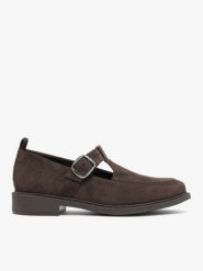 Ciemnobrązowe wycinane mokasyny z paskiem. Brązowe mokasyny damskie Ryłko, ze skóry, eleganckie. Za 449.99 zł.