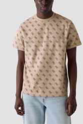 GUESS Beżowy męski t-shirt w monogram Jacquard 4G Knit, Rozmiar XXL. Brązowe t-shirty męskie Guess, m, z aplikacjami, eleganckie, bez kołnierzyka. W wyprzedaży za 169.99 zł.