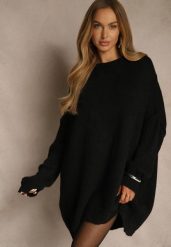 Czarny Sweter Oversize z Wełną i Wiskozą Fedolina. Czarne swetry damskie Renee, m, bez wzorów, z jeansu, casualowe, bez kołnierzyka, bez ramiączek, bez kaptura. Za 189.99 zł.