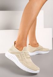 Beżowo-Białe Buty Sportowe Tymagio. Brązowe obuwie sportowe damskie Born2be, bez wzorów, z jeansu. Za 39.99 zł.