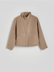 Kurtka z wełną - beżowy. Brązowe kurtki damskie Reserved, l, bez wzorów, z tkaniny, bez kaptura. W wyprzedaży za 219.99 zł.