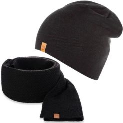 Zestaw męski brødrene czapka szal P1035 czarny. Czarne czapki i kapelusze męskie na jesień, bez wzorów, eleganckie. Za 94.99 zł.