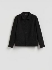 Kurtka koszulowa z kołnierzem - ciemnoszary. Szare kurtki męskie Reserved, l, bez wzorów, z dzianiny, bez kaptura. Za 199.99 zł.