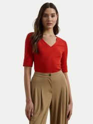 LAUREN RALPH LAUREN Bluzka 200815843008 Czerwony Slim Fit. Czerwone bluzki damskie Lauren Ralph Lauren, m, bez wzorów, z bawełny, bez kołnierzyka, bez ramiączek. Za 169.99 zł.