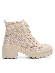 DeeZee Trzewiki WS5512-01 Beżowy. Brązowe botki damskie DeeZee, z materiału, bez obcasa, na słupku, bez zapięcia. Za 199.99 zł.