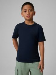 4F T-shirt gładki chłopięcy - granatowy 140 (9-10 lat). Niebieskie t-shirty dla chłopców 4f, bez wzorów, z bawełny, bez ramiączek. Za 29.99 zł.